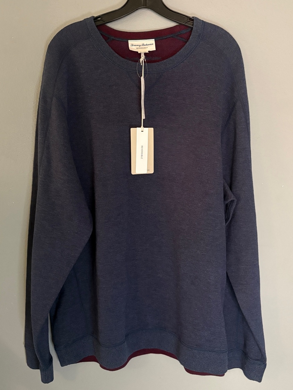 Tommy Bahama Men's Navy Crewneck Sweater with Burgundy Trim